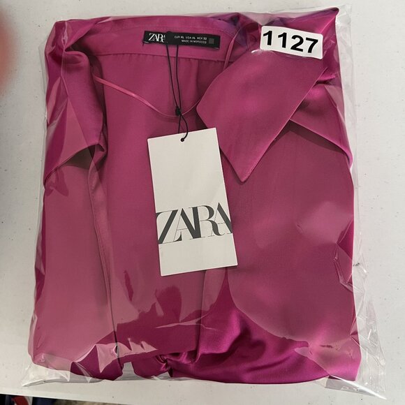 Zara XL NWT Blogger Favorite Pink Satin Cut Out Mini Dress Bell Sleeves Coquette - Picture 16 of 16